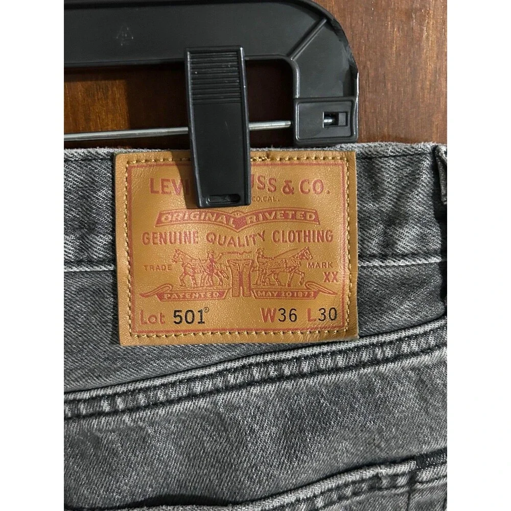 Levi's Men's 501 36x30 Original Straight Fit Jeans Big E Selvedge Washed Black